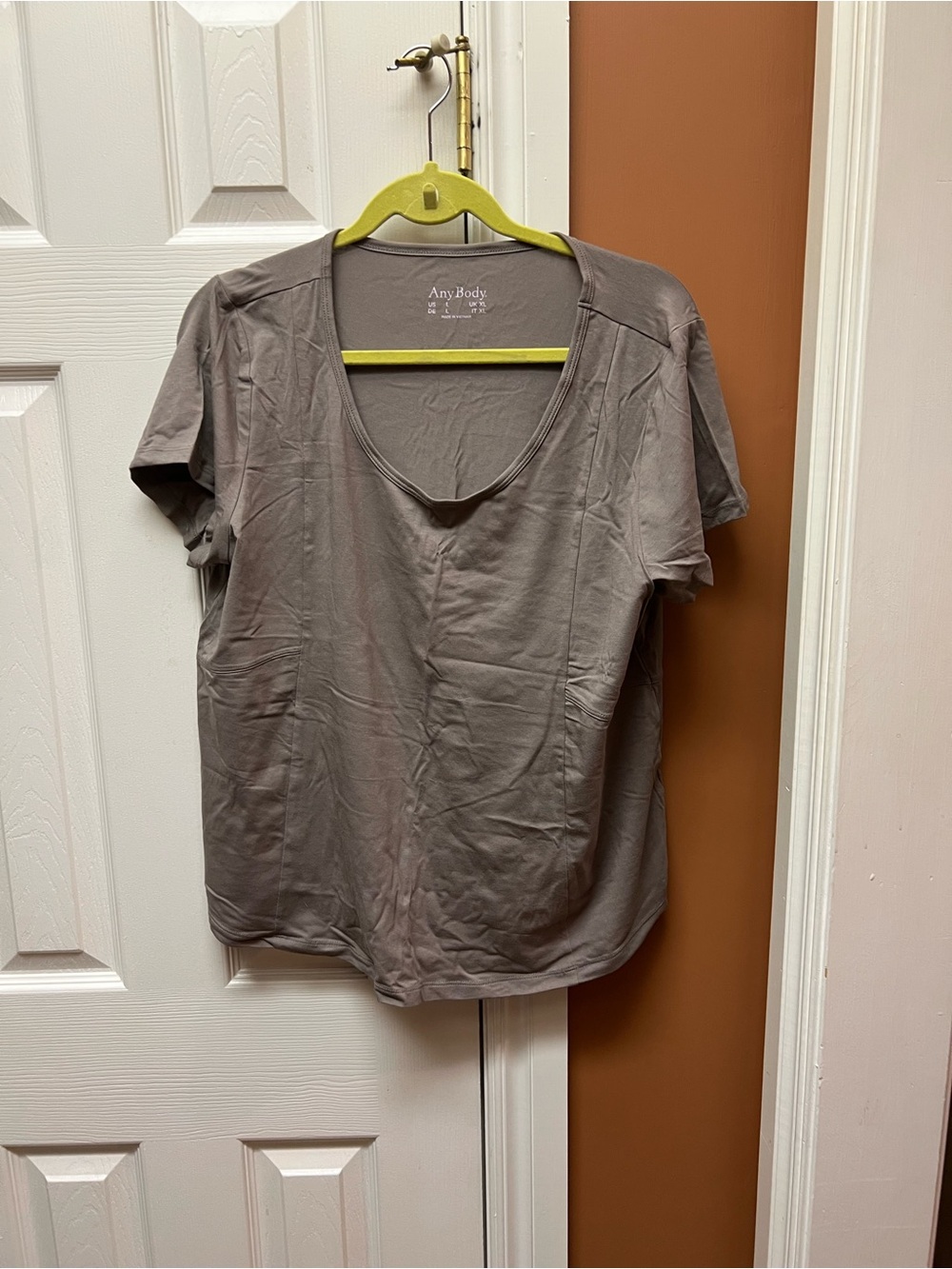AnyBody Taupe Short Sleeve Scoop Neck Top